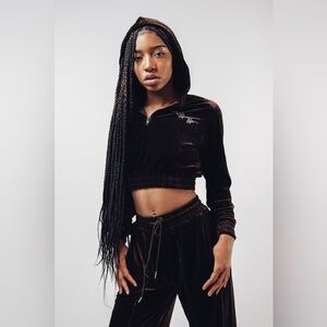 New Velour Cropped Hoodie and Joggers Set by ArtcareShop Size S Brown Color